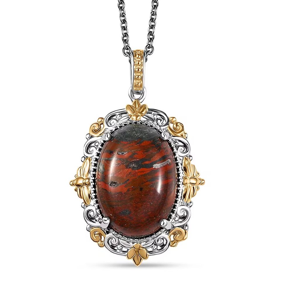 Poppy Jasper Pendant in 18K YG Plated Platinum Bond w/Stainless Steel Necklace